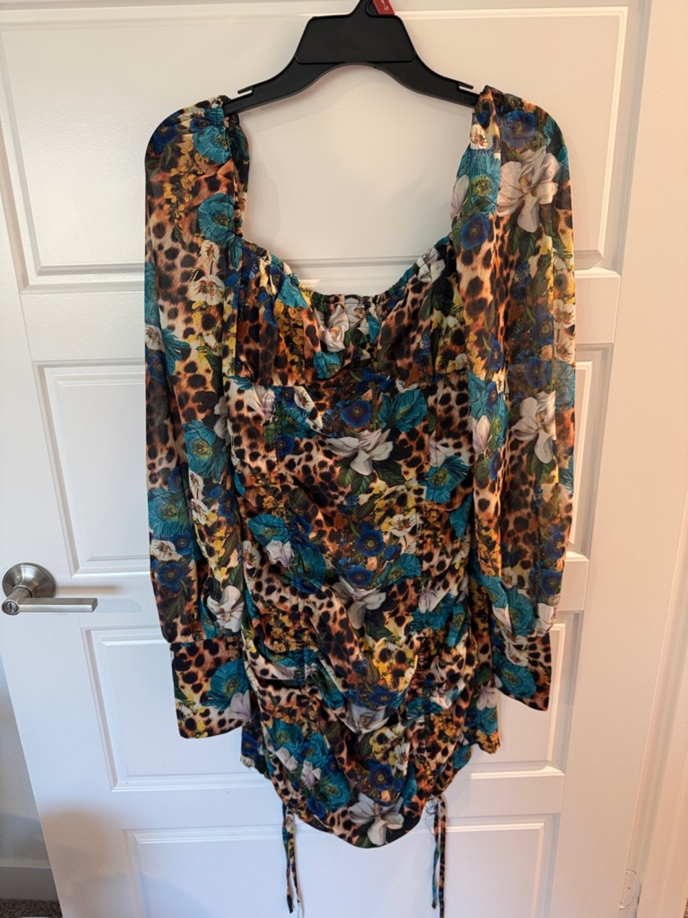 PrettyLittleThing Teal, Brown & Black Floral Leopard Mini Dress